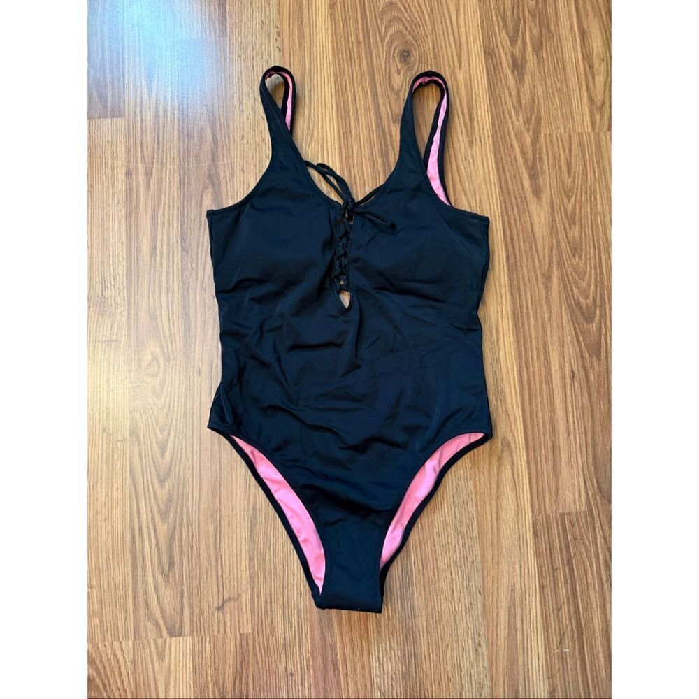 PINK Victoria's Secret Women's Lace-up Front One Piece Swimsuit Black Small
